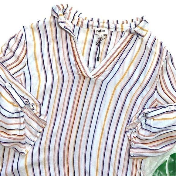 Dizzire 3/4 Sleeve Soft Multicolored Stripe Flowy V-Neck Blouse Size Small - Picture 14 of 14